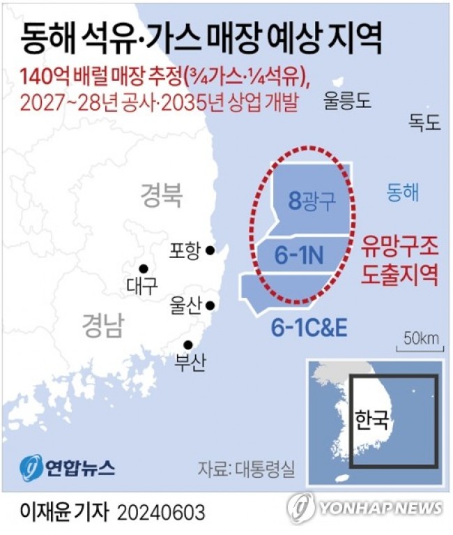 [그래픽] 동해 석유·가스 매장 예상 지역